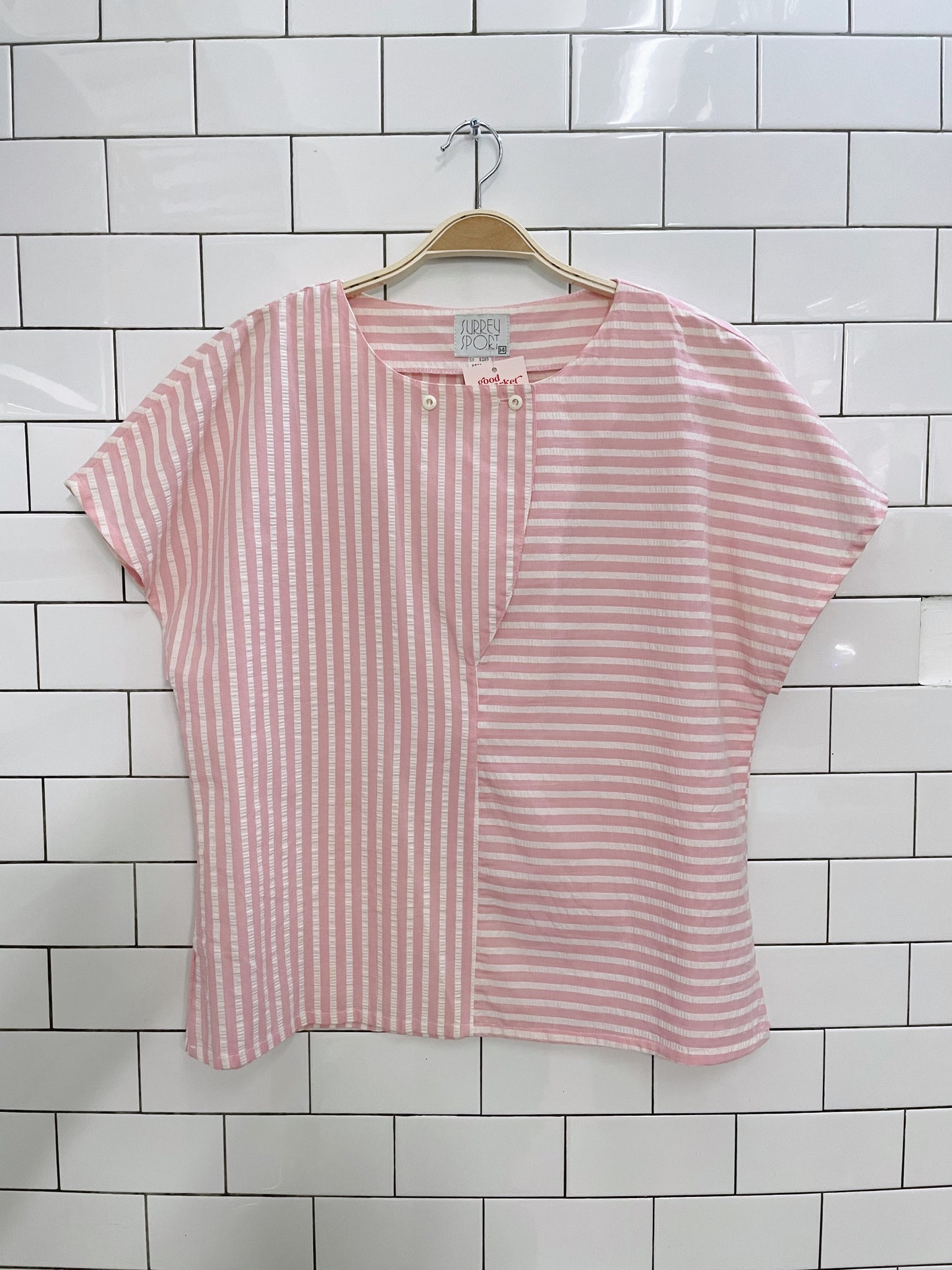 vintage 80s surrey sport pink stripe tee