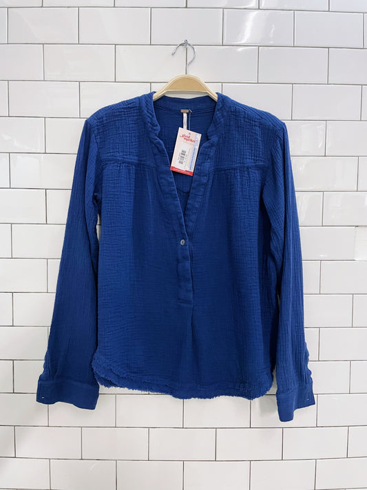 free people gauzy cotton 1/2 button pullover shirt