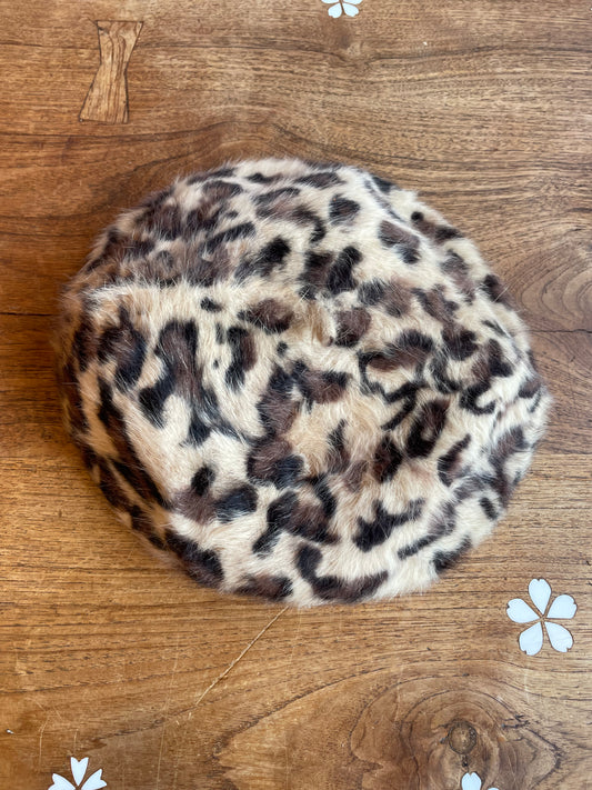 vintage leopard angora beret