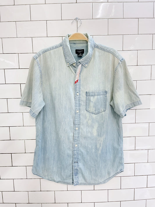 club monaco slim fit denim ss shirt