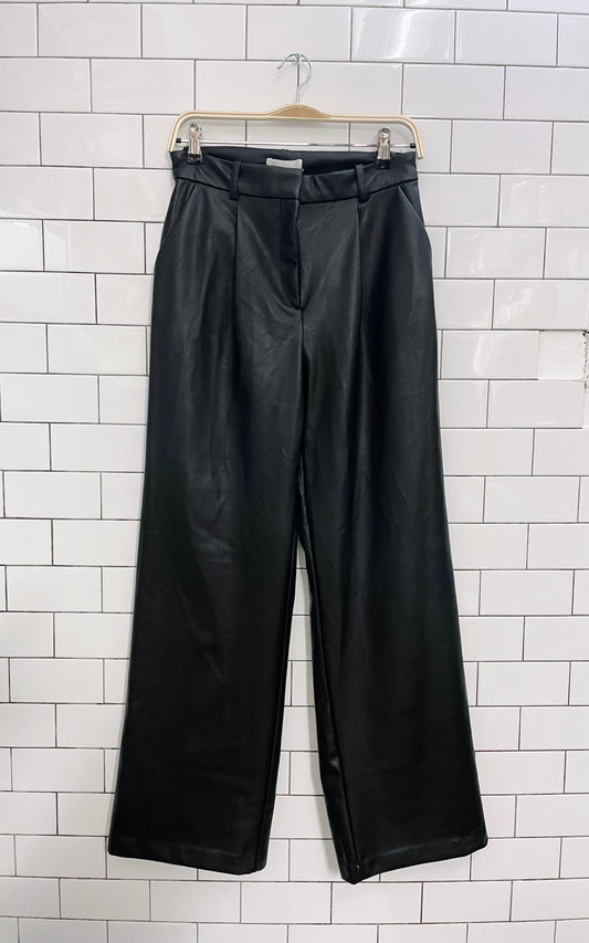 h&m faux leather pleated wide leg trousers