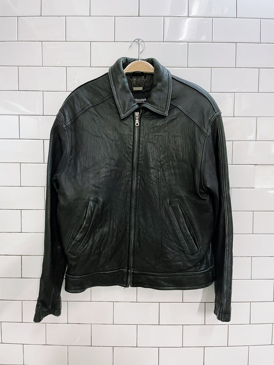 danier black leather lined zip bomber jacket