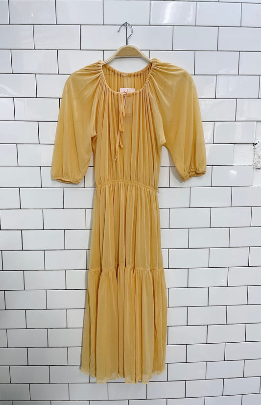 vintage yellow boho tiered sheer dress