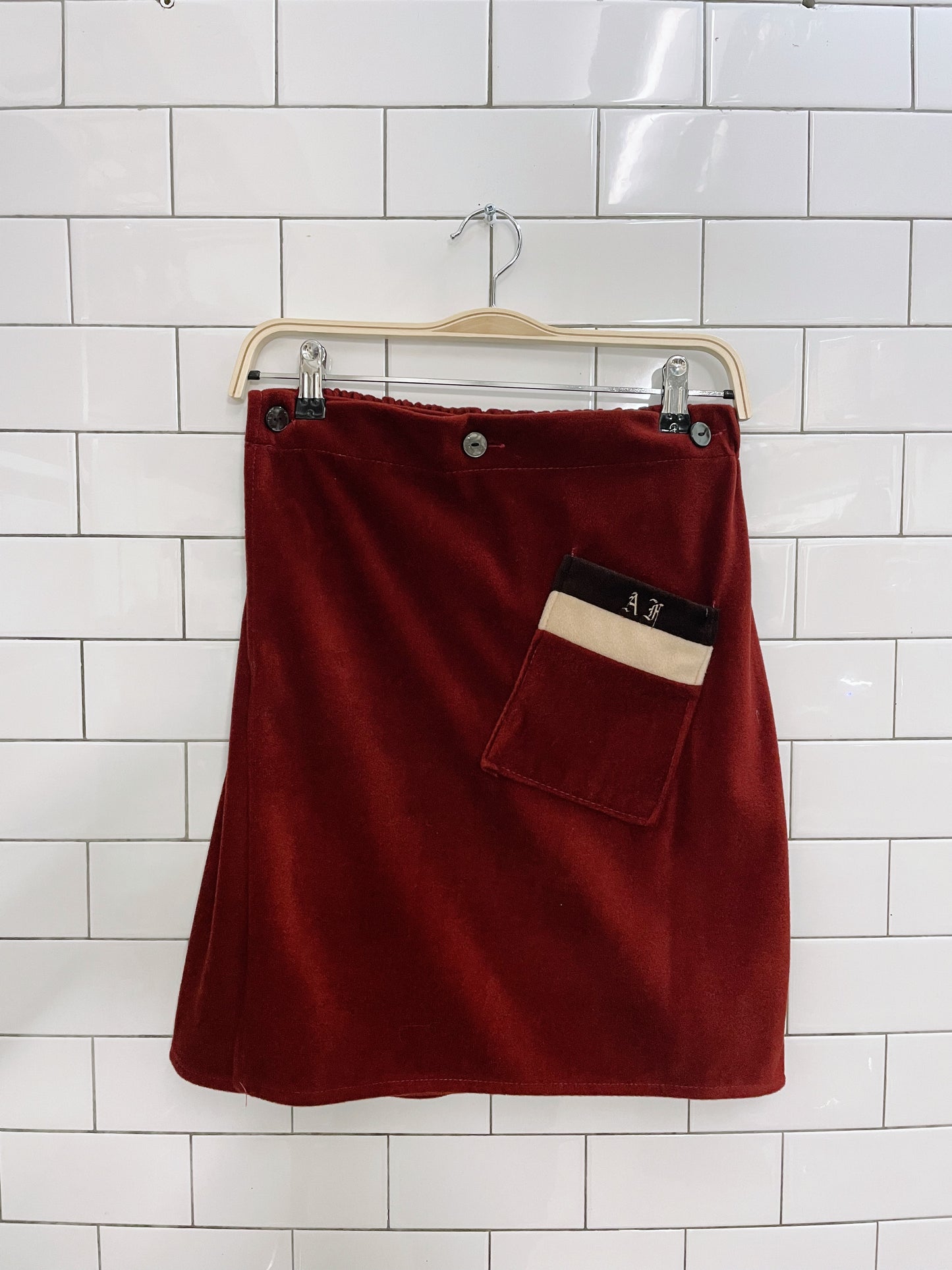 vintage 70s majestic retro velour wrap mini skirt