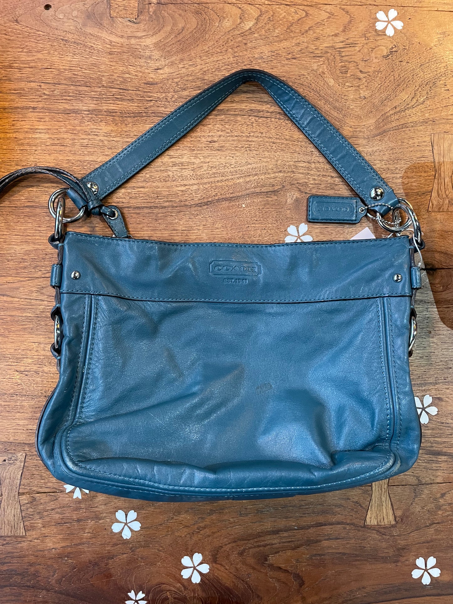 coach zoe teal leather handbag