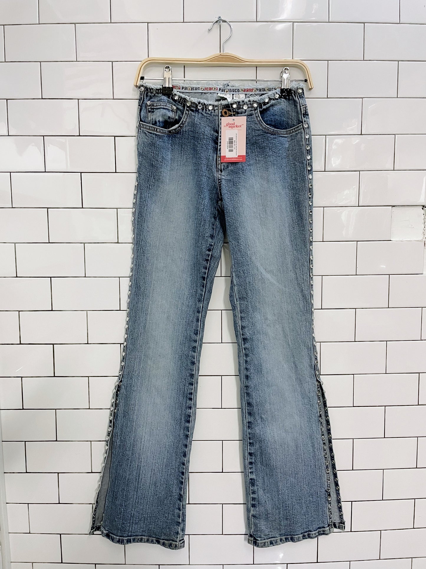 y2k parasuco low rise split flare leg jeans