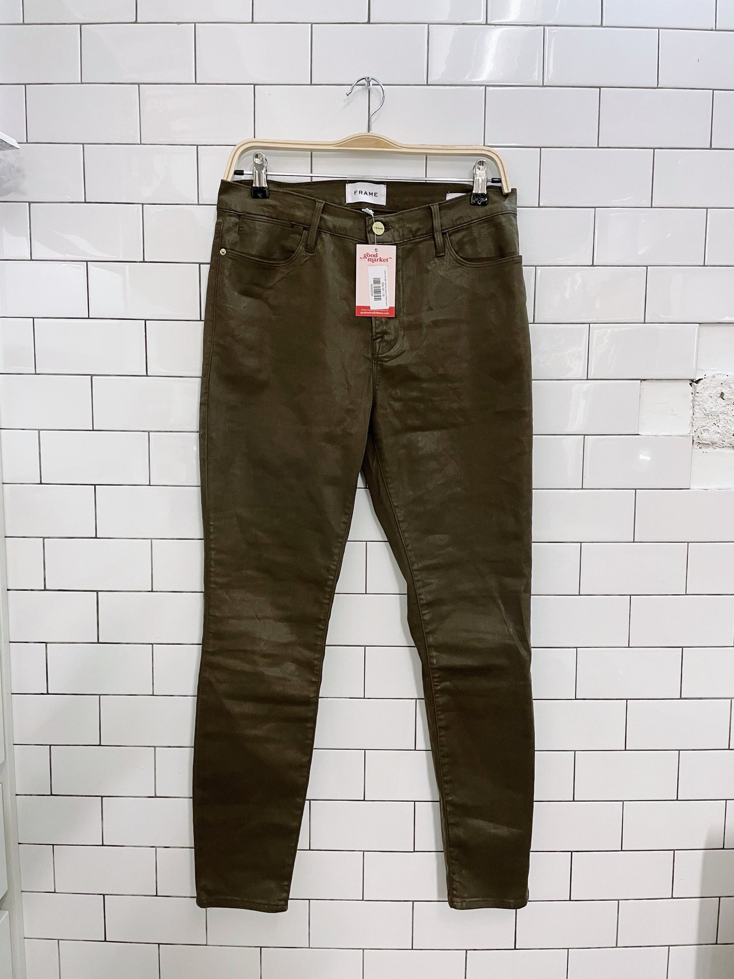 frame le high skinny coated (military green)