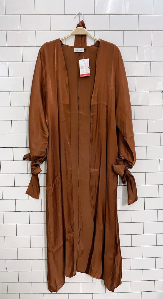 boutique metallic tie sleeve belted duster jacket