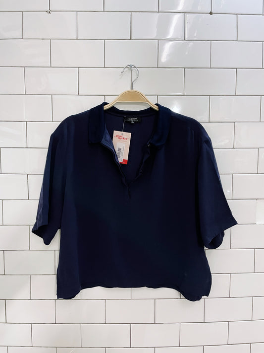 babaton blue cropped boxy collared shirt