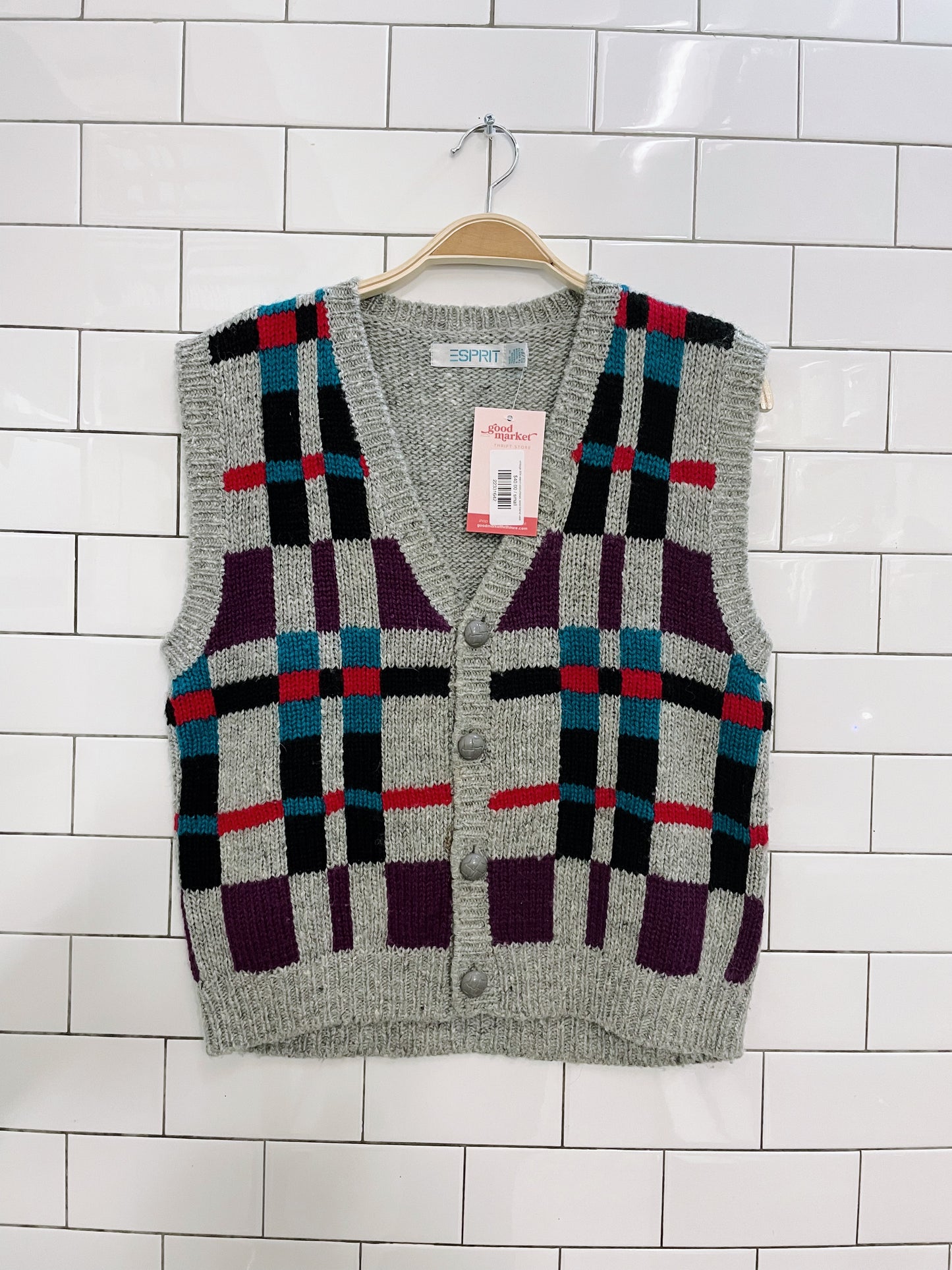 vintage 80s esprit colourblock wool-blend vest