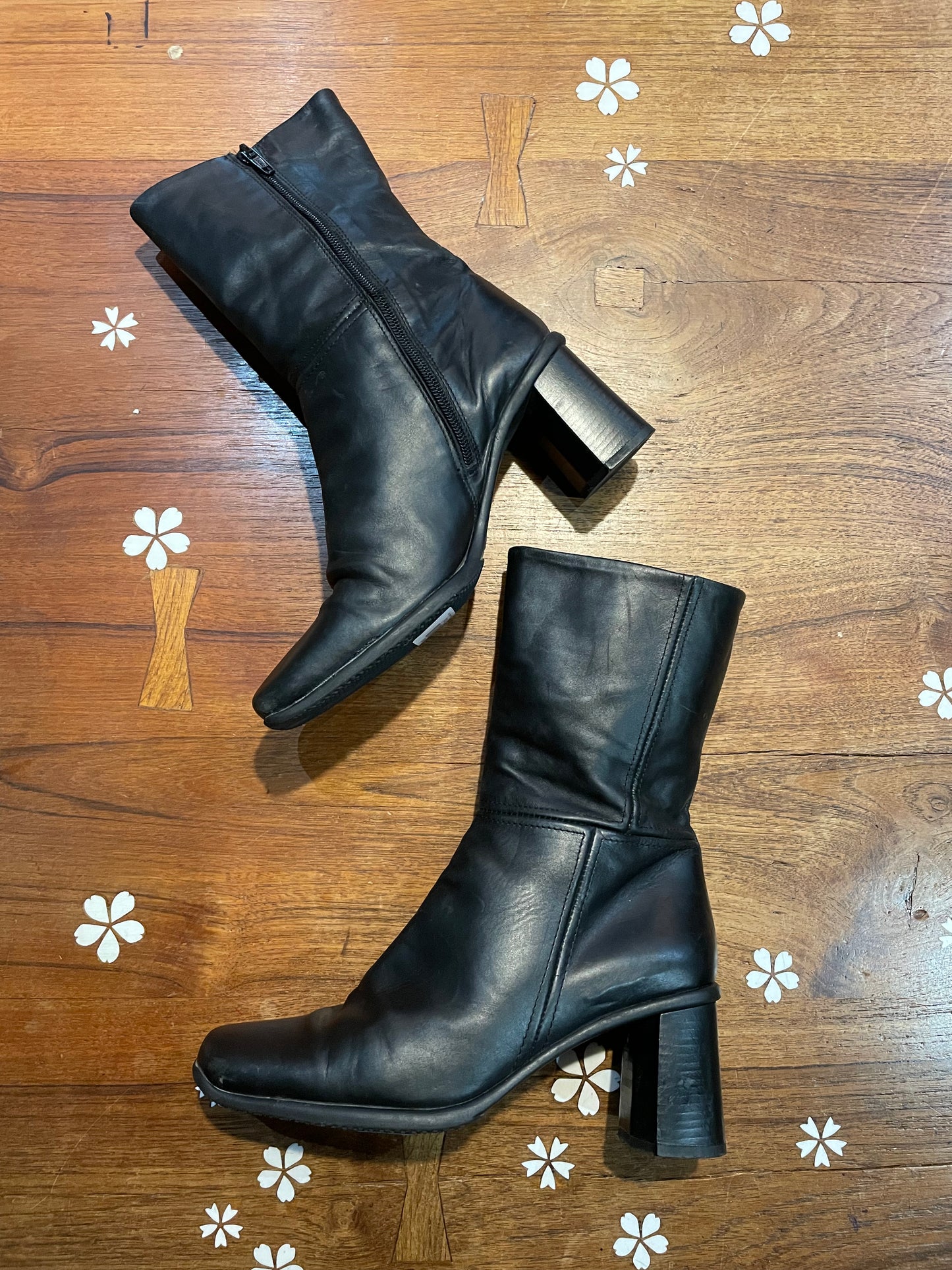 vintage town shoes square toe leather boots