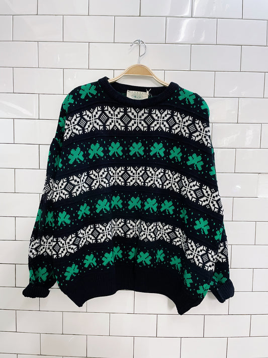 vintage blarney woolen mills irish clover knit crew