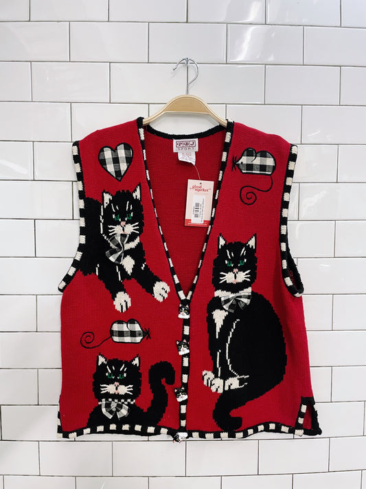 vintage 00s pbj cat knit vest