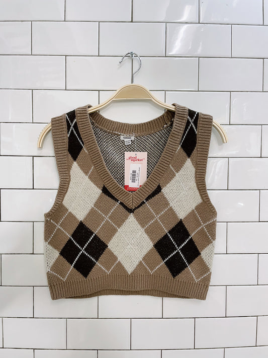 garage cropped argyle knit vest