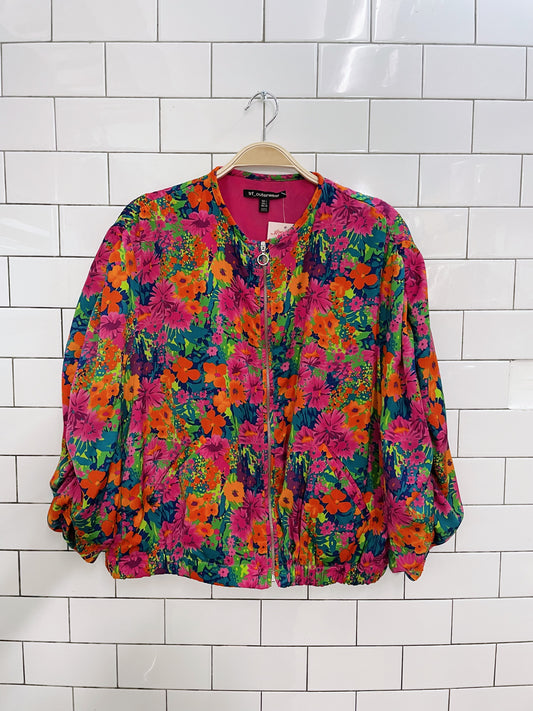 zara summer floral ruched sleeve bomber jacket