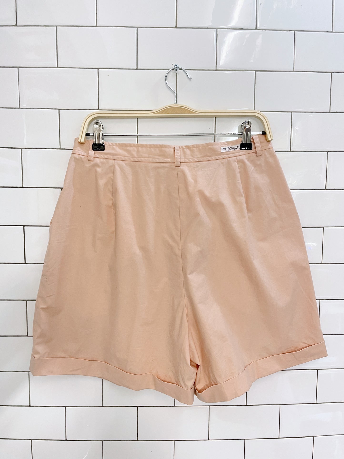 vintage 60s ysl peach pleated trouser shorts