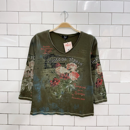 y2k juli vintage roses 3/4 sleeve tee