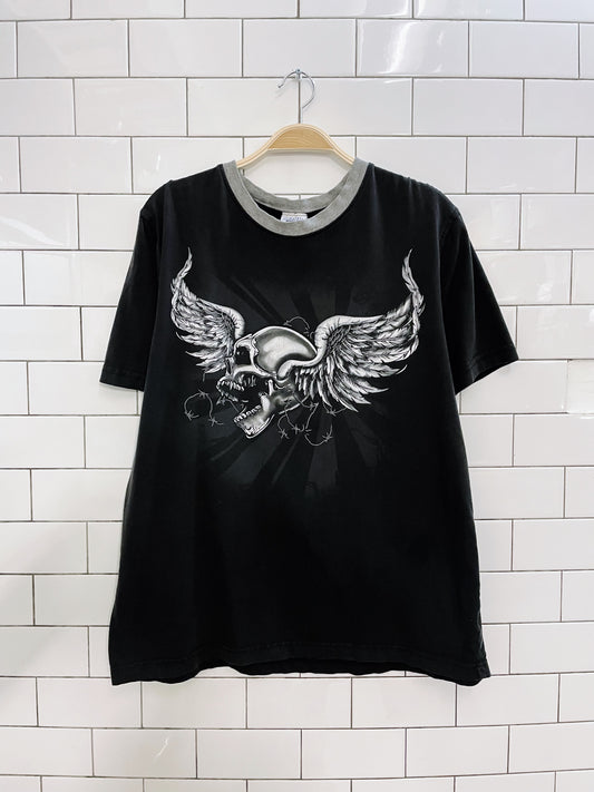 y2k double neck skull + wings tee