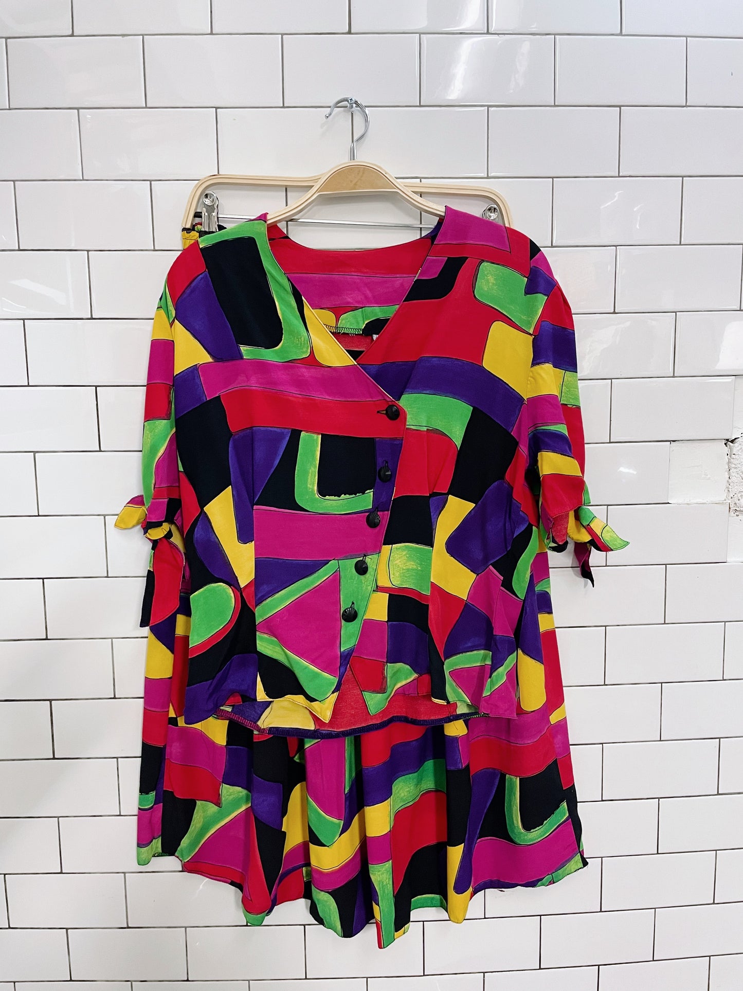 vintage 90s colourblock blouse midi skirt set