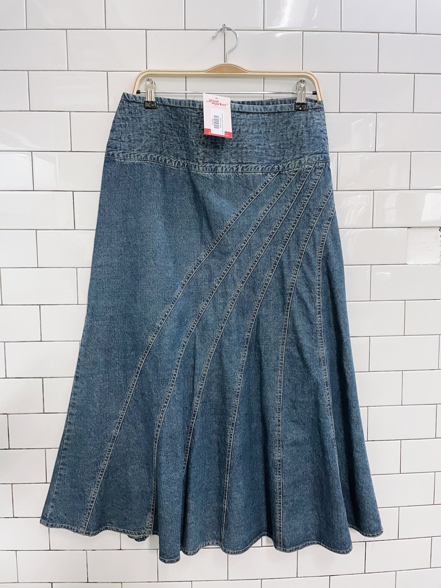 y2k jessica denim sunray flare midi skirt