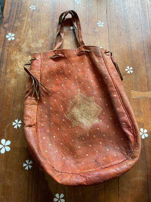 vintage gold printed moroccan leather bag