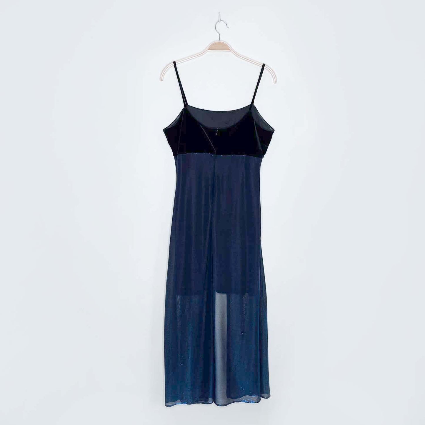 vintage jessica velvet rosette sheer blue metallic gown - size 10