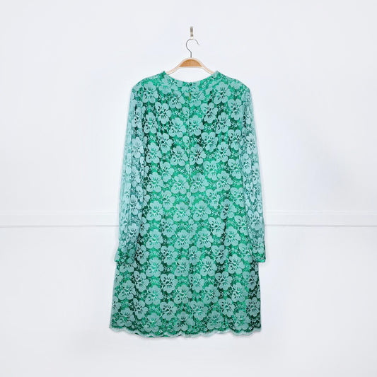 vintage 60s green glitter lace overlay dress