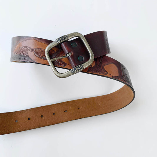 vintage lee tooled leather mushroom belt