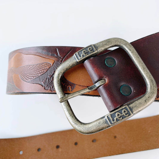 vintage lee tooled leather mushroom belt