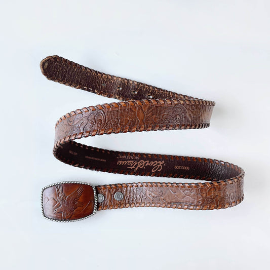 vintage levi's tooled eagle braided trim leather western belt