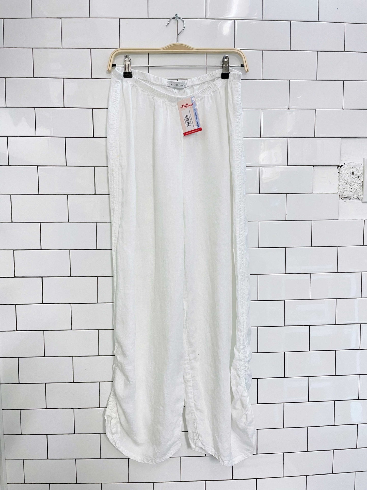 cut.loose wide leg white linen pant