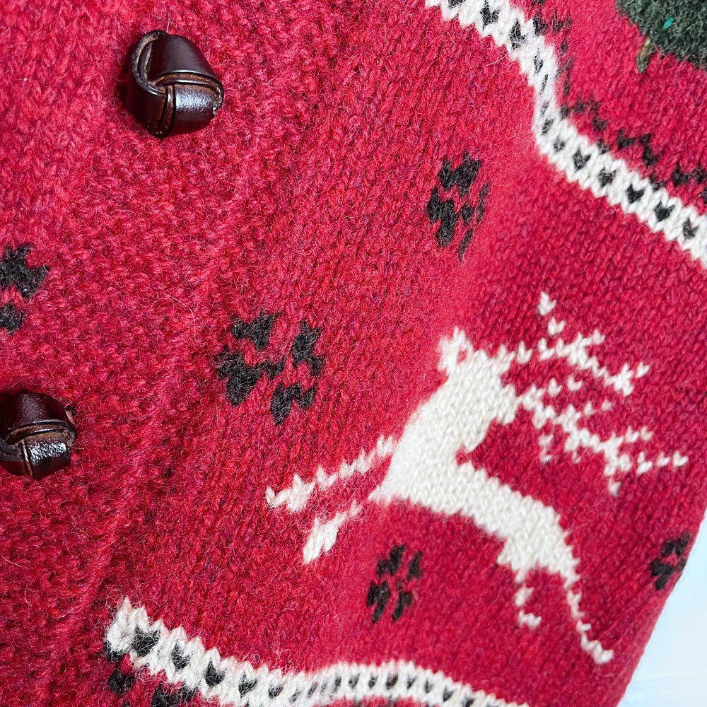 vintage ll bean cottage deer and trees knit cardigan