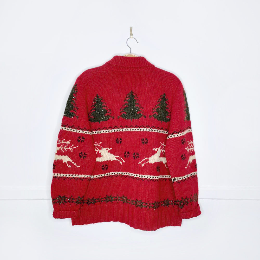 vintage ll bean cottage deer and trees knit cardigan