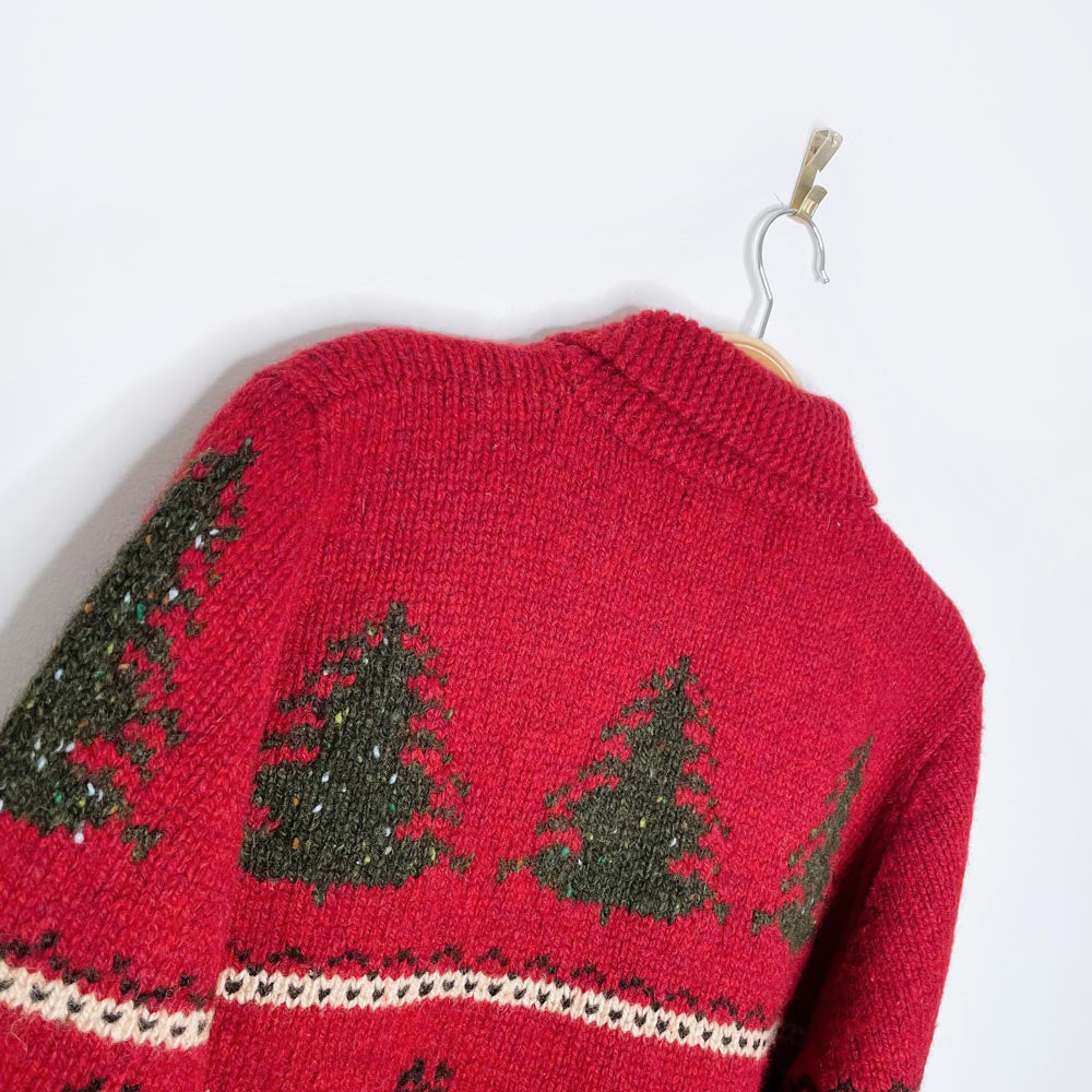 vintage ll bean cottage deer and trees knit cardigan