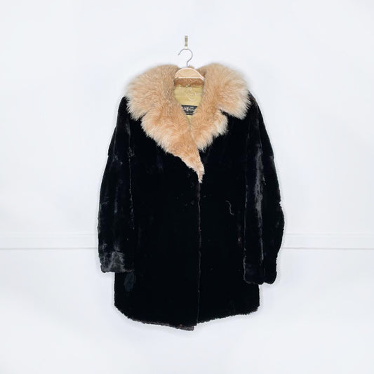 vintage 50s p. leclercq shaved mink coat with fox fur collar