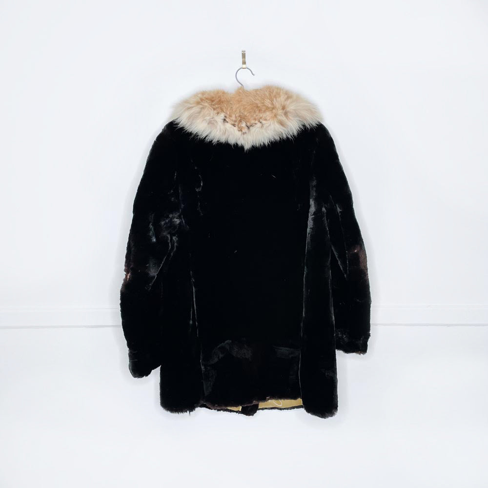 vintage 50s p. leclercq shaved mink coat with fox fur collar