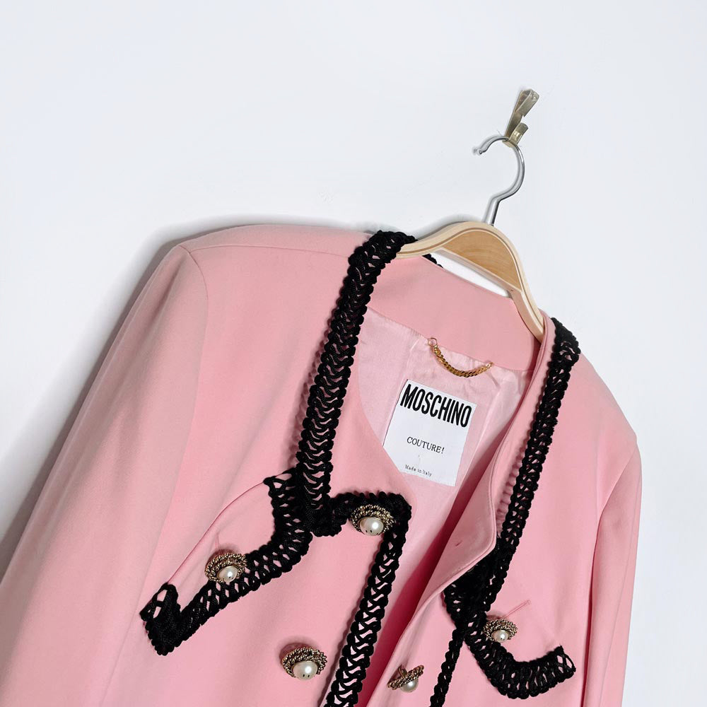 vintage 90s moschino wool smiley button pink jacket