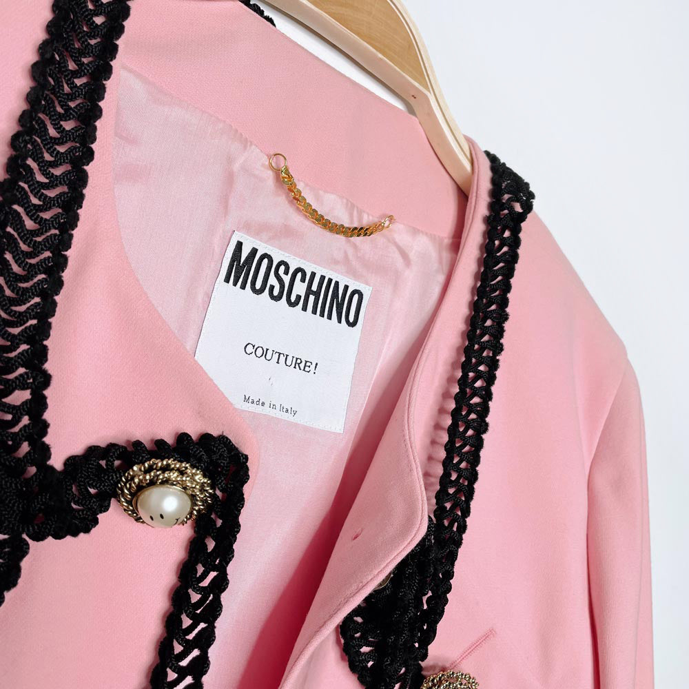 vintage 90s moschino wool smiley button pink jacket