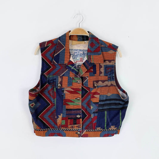 vintage 90s sweetgrass navajo denim vest top