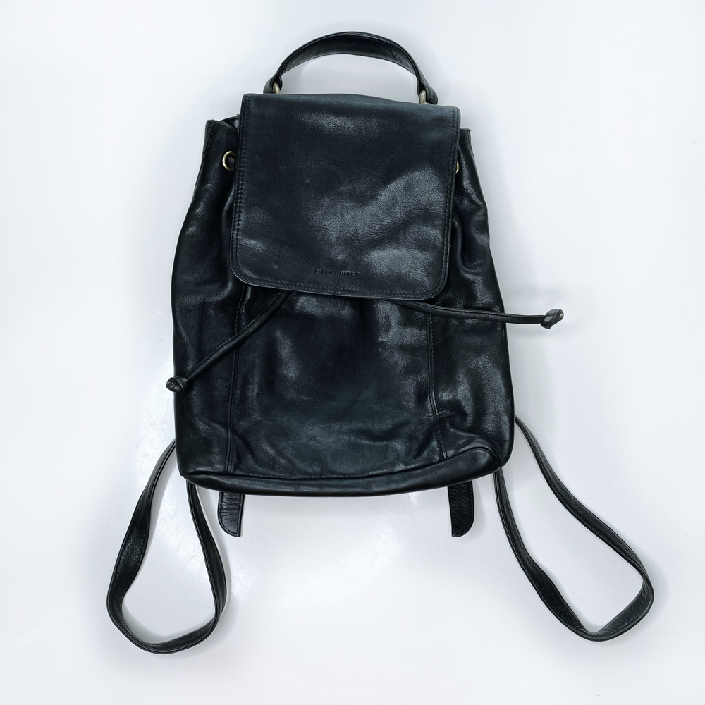 vintage 90s nine west black butter leather bucket backpack