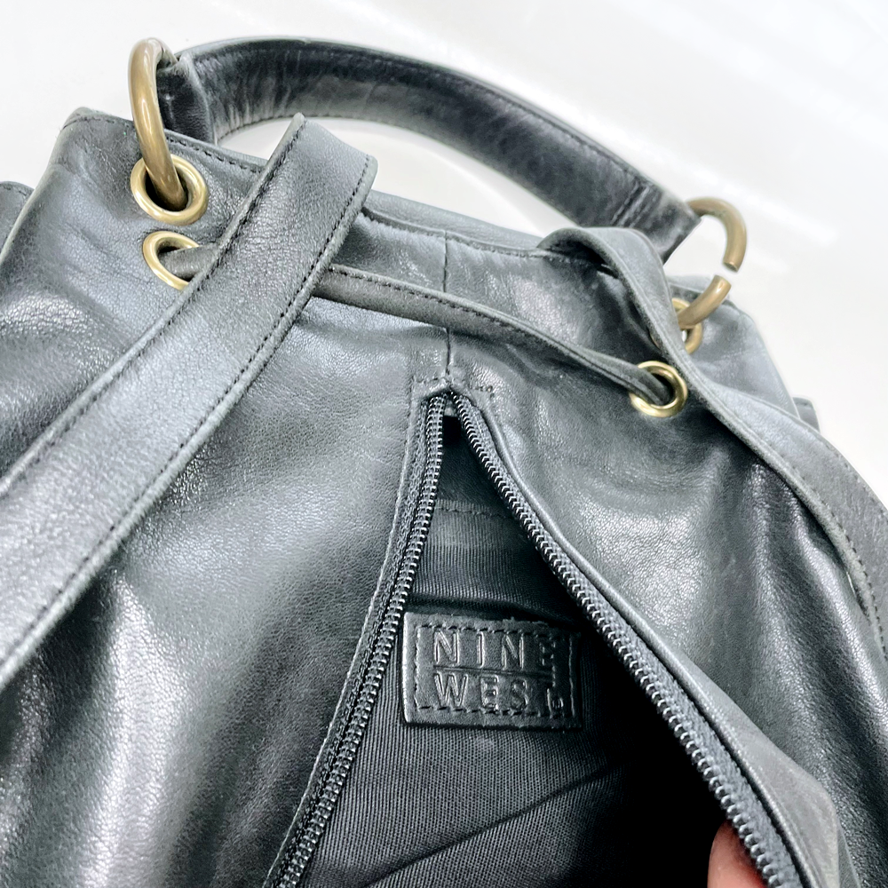 vintage 90s nine west black butter leather bucket backpack