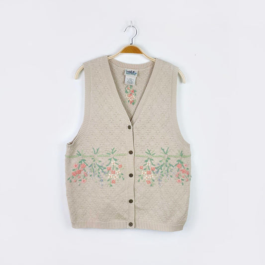 vintage 90s NR floral cottage knit vest