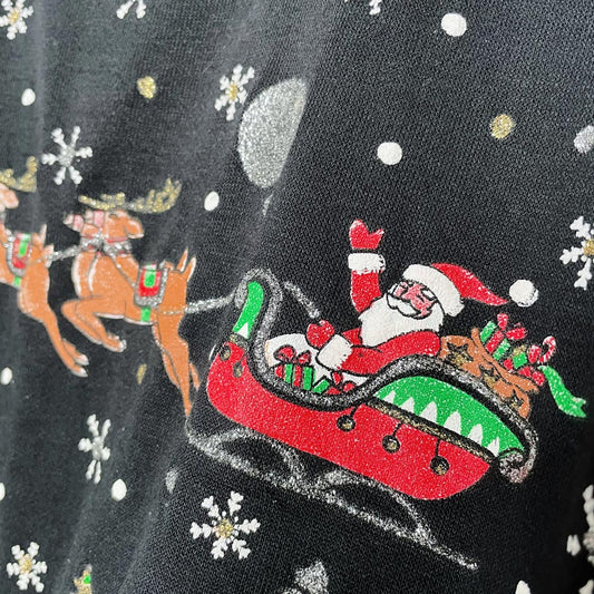 vintage nutcracker glitter santa scene graphic crew