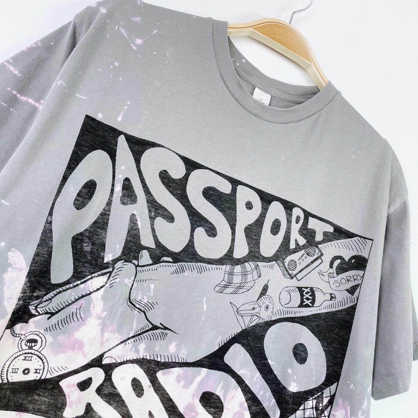 passport radio distressed bleach dye tee