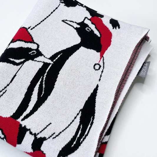 abbott santa penguins knit throw blanket