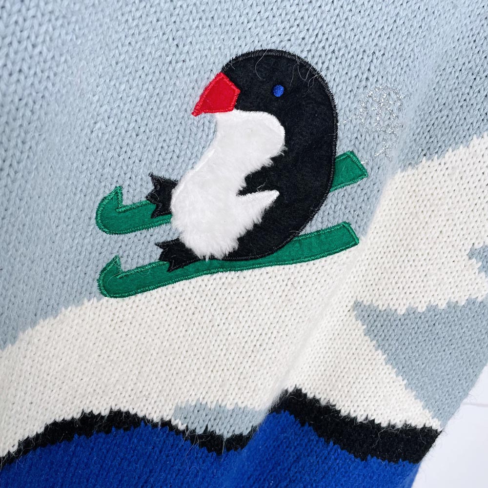 vintage snazzle skiing penguin wool-blend knit sweater