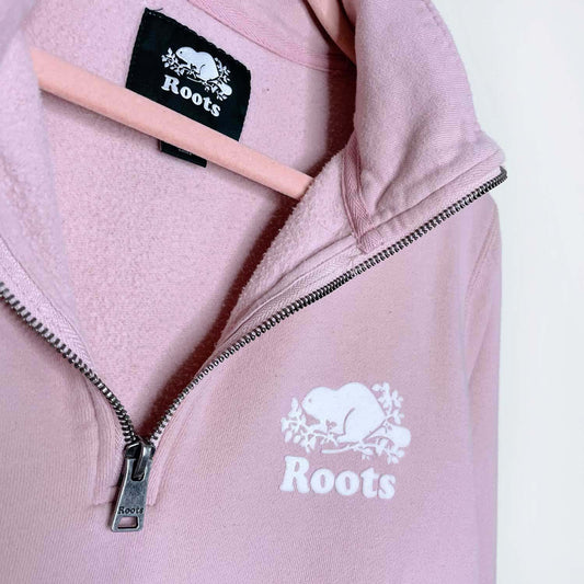 roots 2020 pink 1/4 zip sweatshirt - size large