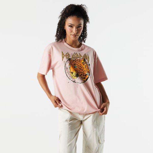 def leppard off shoulder graphic tee