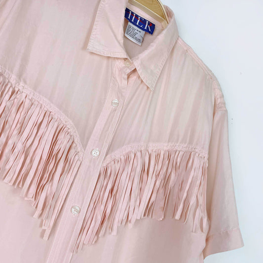 vintage 80s HER pink silk ss fringe shirt