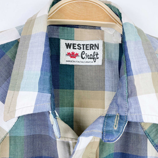 vintage western craft plaid snap button shirt